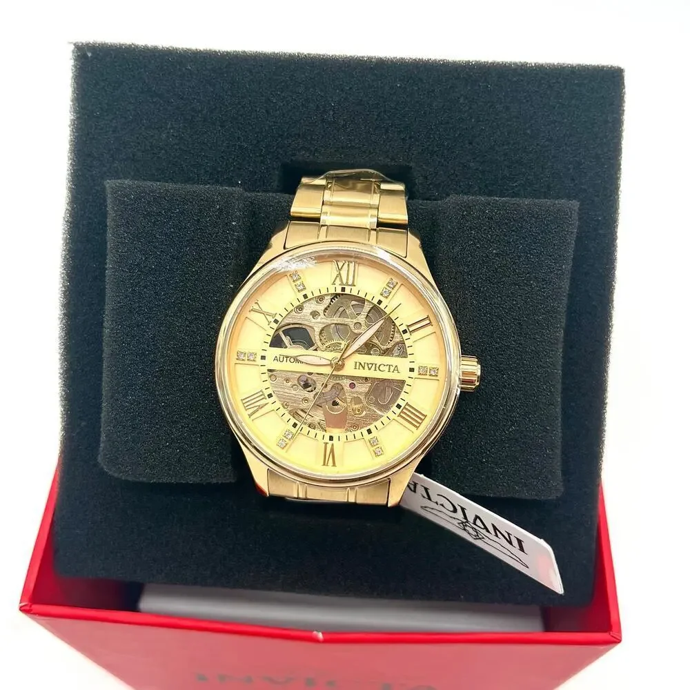 Invicta NWT IN BOX, Objet D Art Automatic Men's Watch Skeleton Dial 40mm, Gold